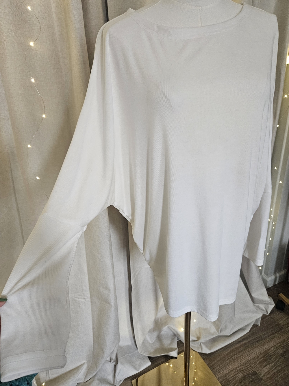 Relaxed White Long Sleeve Top - Bat Style Sleeves